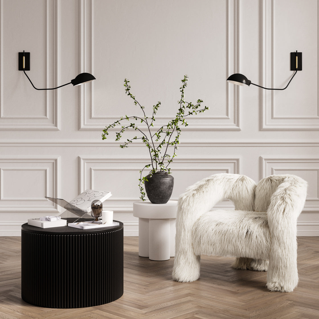 Astrid Reeded White Round Side Table